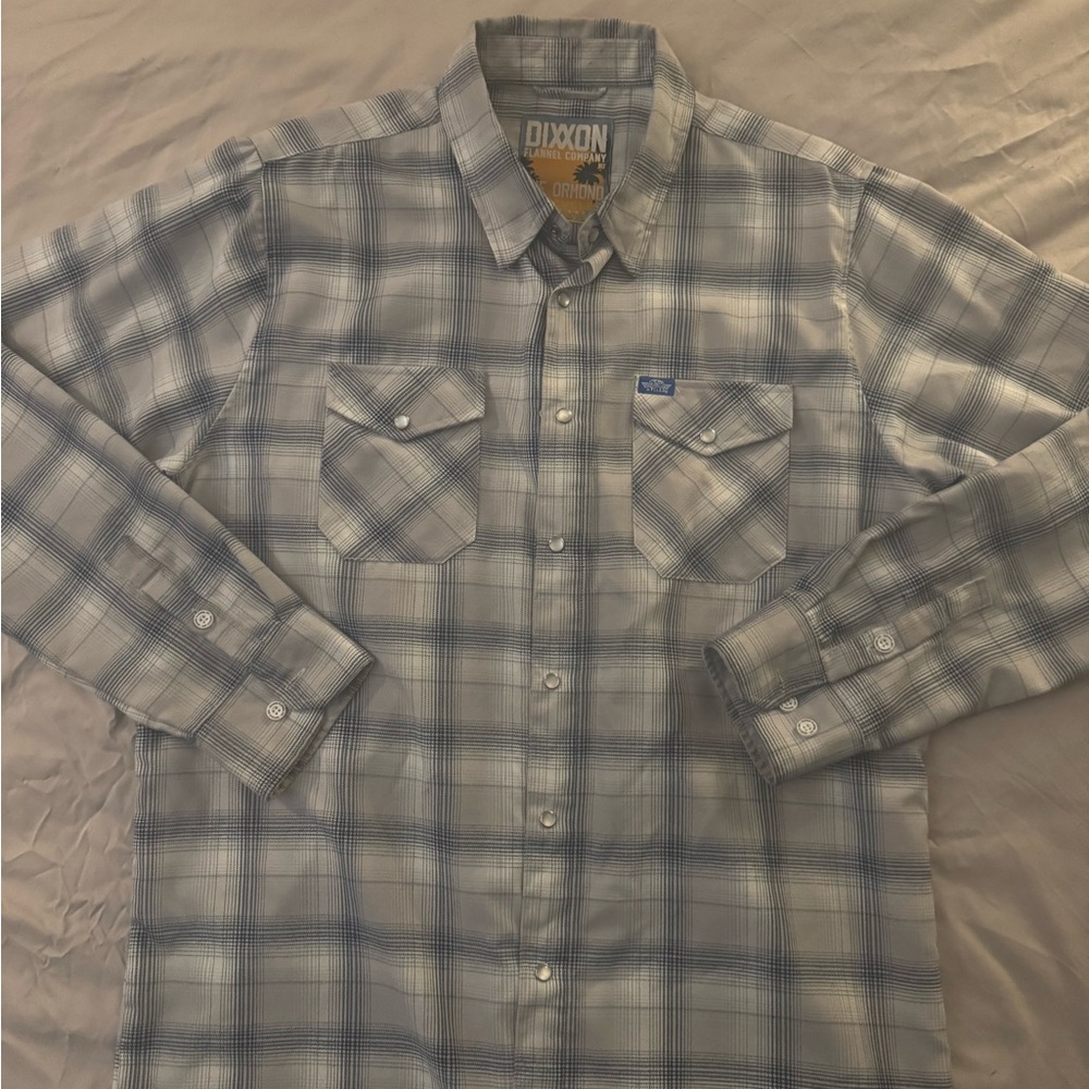 DIXXON Men's Gray and White Plaid Shirt